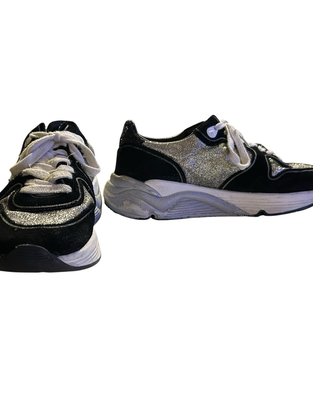 Golden Goose Running Sneakers BLK/SIL Glitter Lived-In/Distressed Luxe Sz 38 / 8 - Picture 4 of 16